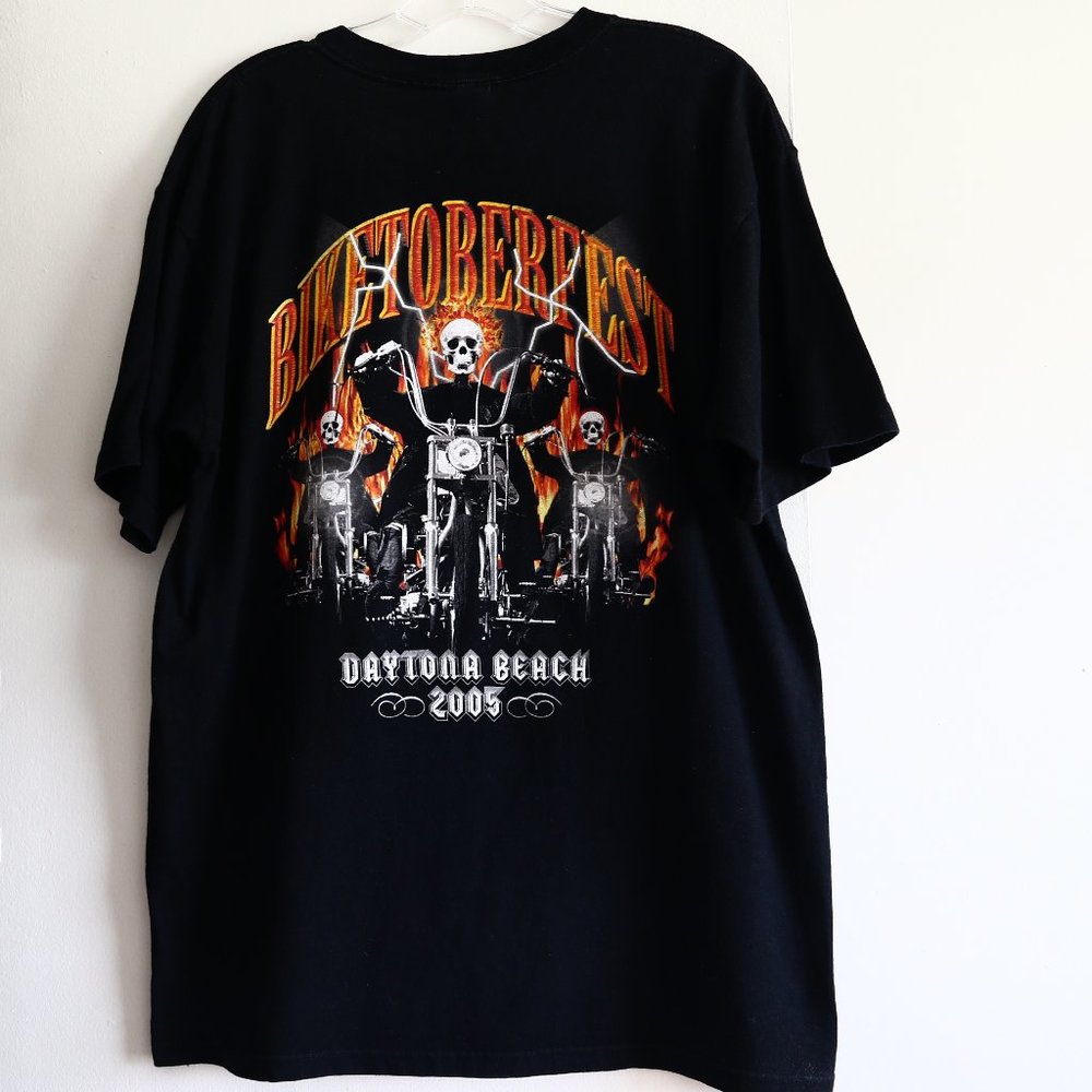 Biketoberfest Daytona Beach Black T-Shirt Motorcycle Skulls L Short Sleeve